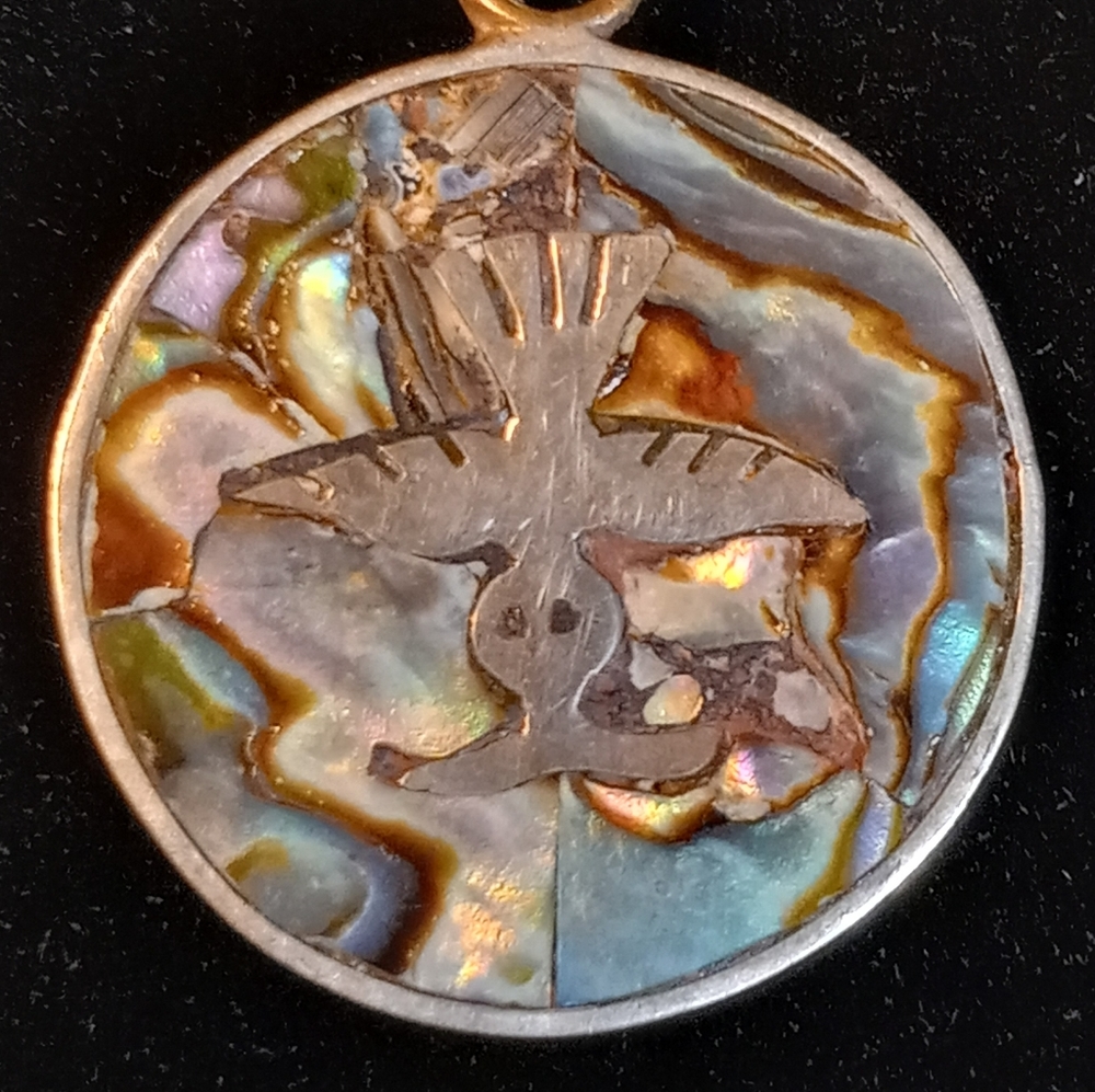 Handcrafted Southwestern Thunderbird Mother of Pearl Pendent, 925 Italian chain